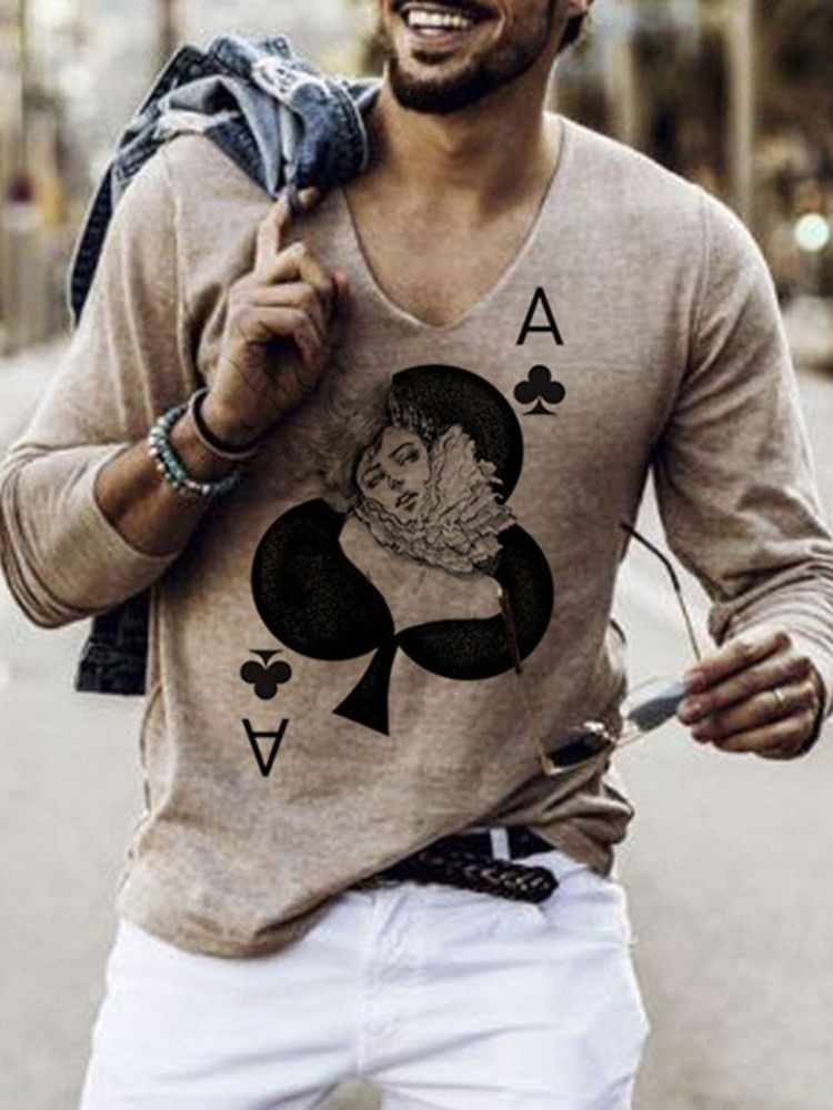 Tryck Pullover Slim T-Shirt För Män