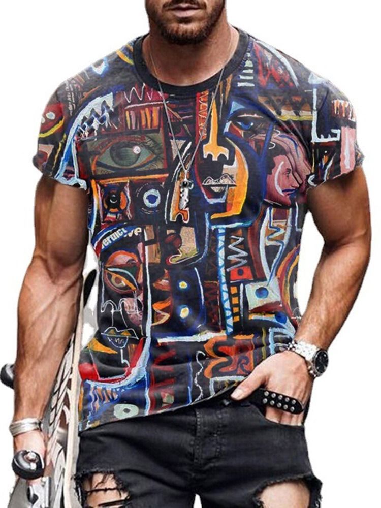 Tryck Rund Hals Kortärmad Slim T-Shirt För Män