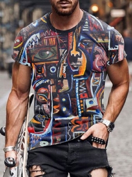 Tryck Rund Hals Kortärmad Slim T-Shirt För Män