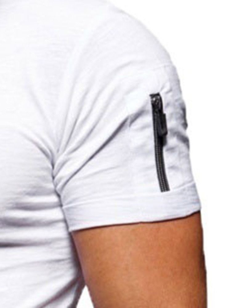 V-Halsad Enkel Dragkedja För Män Lös T-Shirt