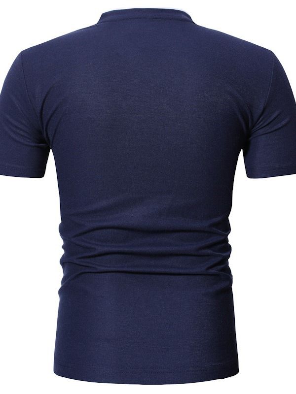 V-Ringad Färgblock Casual Kortärmad Smal T-Shirt För Män