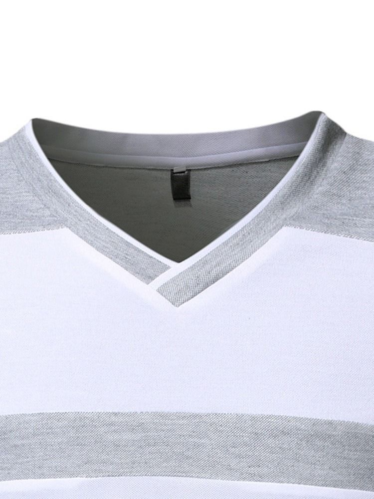 V-Ringad Färgblock Casual Kortärmad Smal T-Shirt För Män
