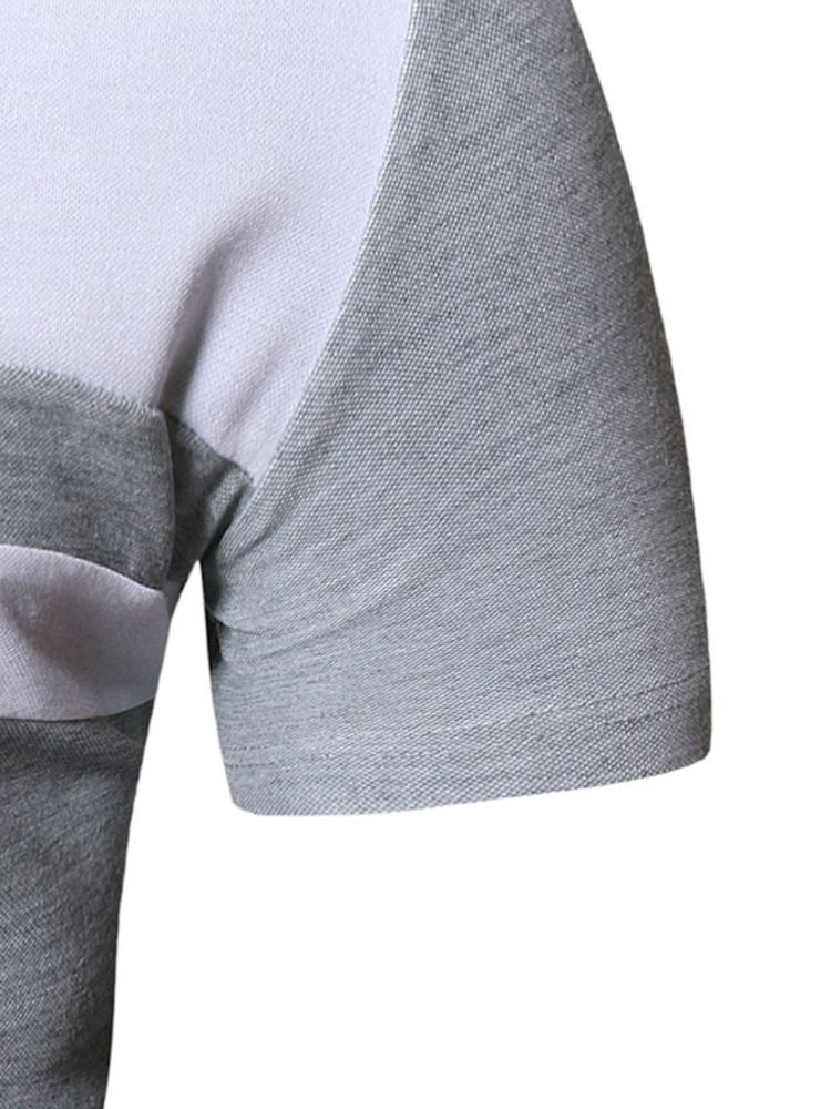 V-Ringad Färgblock Casual Kortärmad Smal T-Shirt För Män
