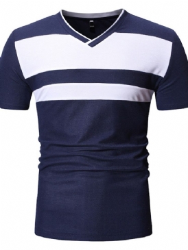 V-Ringad Färgblock Casual Kortärmad Smal T-Shirt För Män