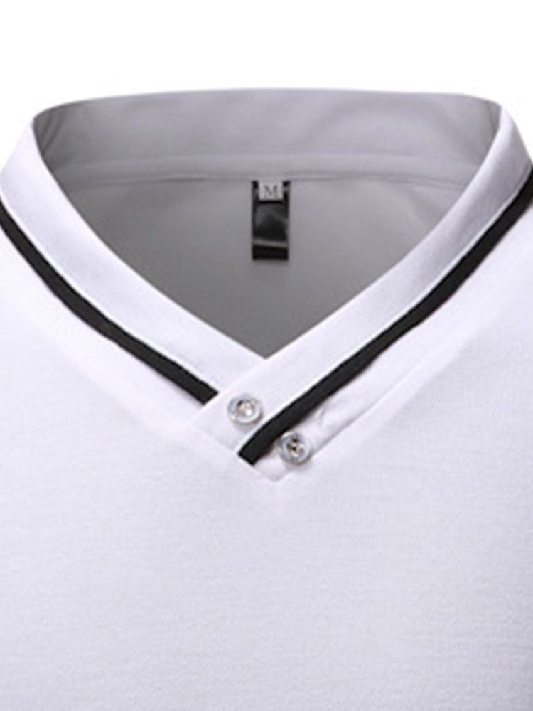 V-Ringad Färgblock Casual Slim Kortärmad T-Shirt För Män