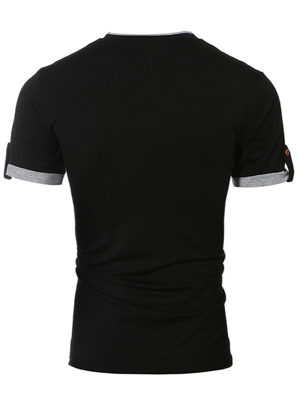 V-Ringad Patchwork Kortärmad T-Shirt För Män