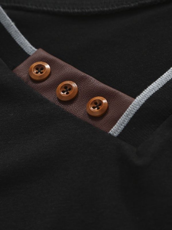 V-Ringad Patchwork Kortärmad T-Shirt För Män