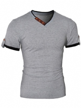 V-Ringad Patchwork Kortärmad T-Shirt För Män