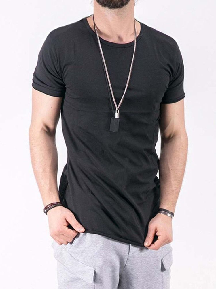 Vanlig Rund Halsad Casual Slim Pullover Mikroelastisk T-Shirt För Män