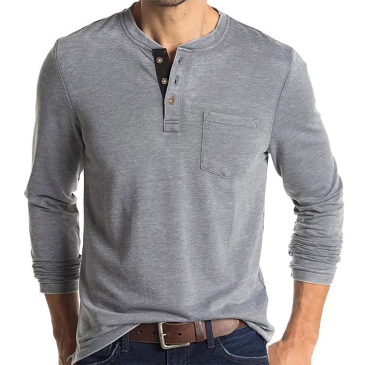 Vanlig Rundhalsad Pocket Pullover Långärmad T-Shirt