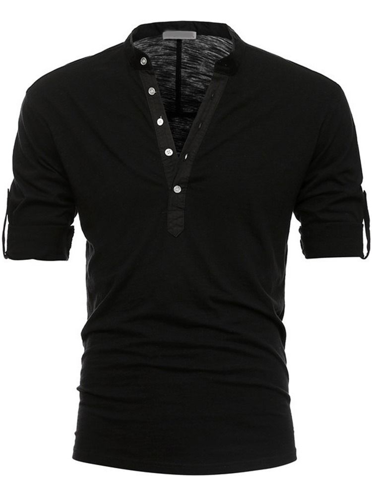 Vanlig Ståkrage Med Knapp Rak Långärmad T-Shirt