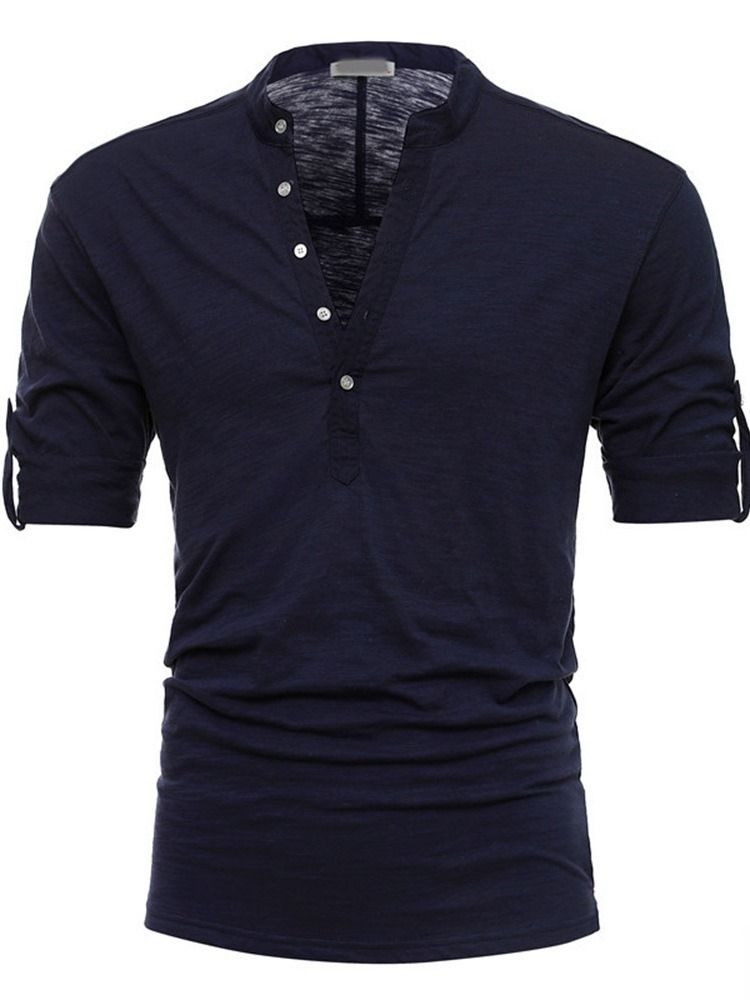 Vanlig Ståkrage Med Knapp Rak Långärmad T-Shirt