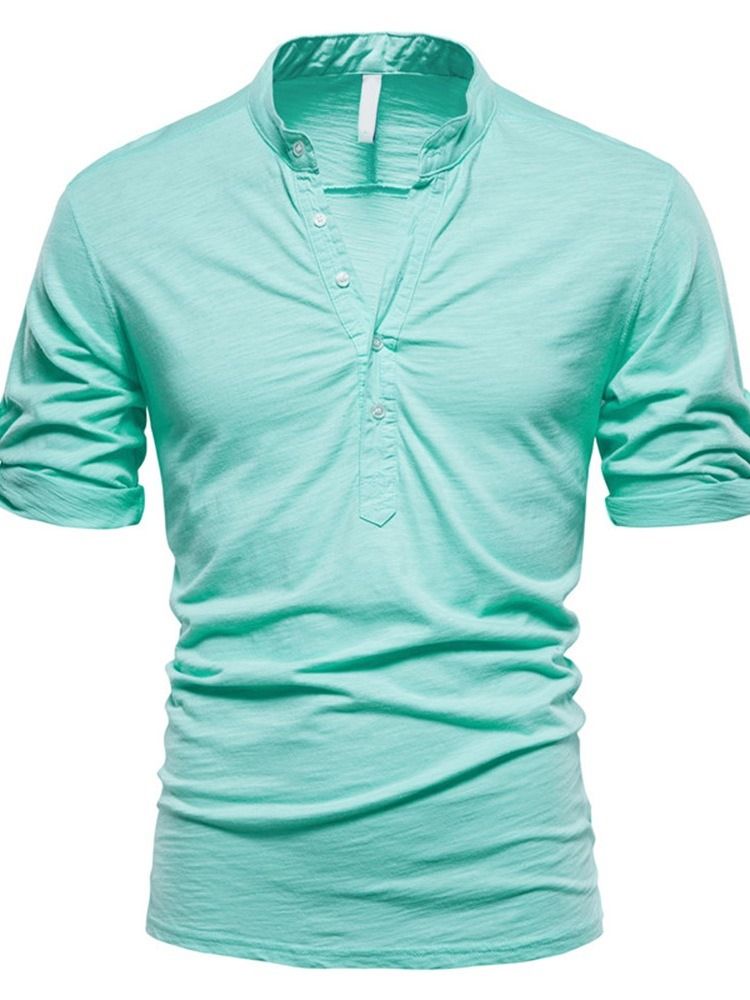 Vanlig Ståkrage Med Knapp Rak Långärmad T-Shirt