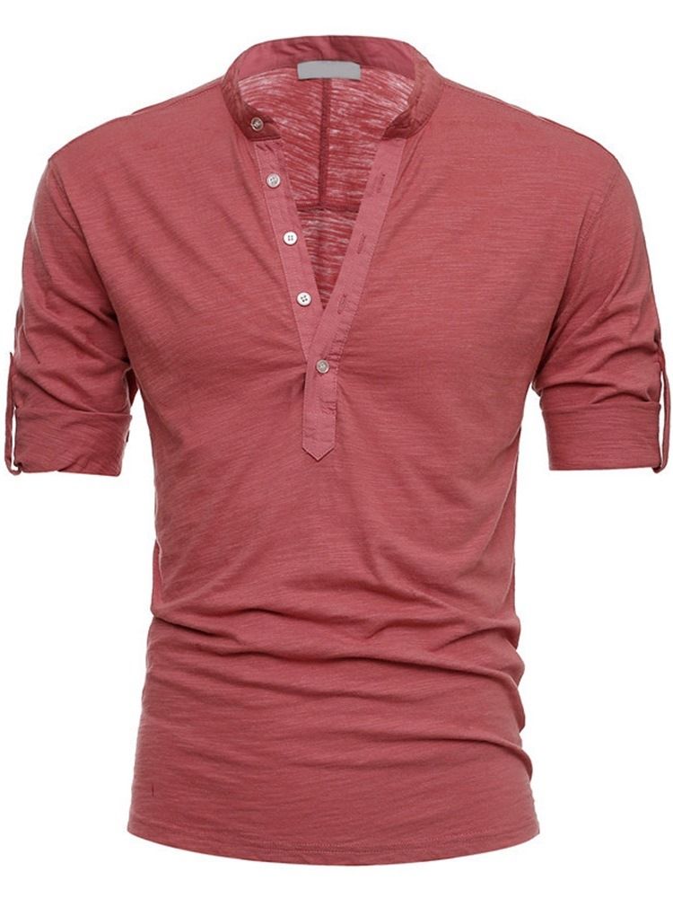 Vanlig Ståkrage Med Knapp Rak Långärmad T-Shirt