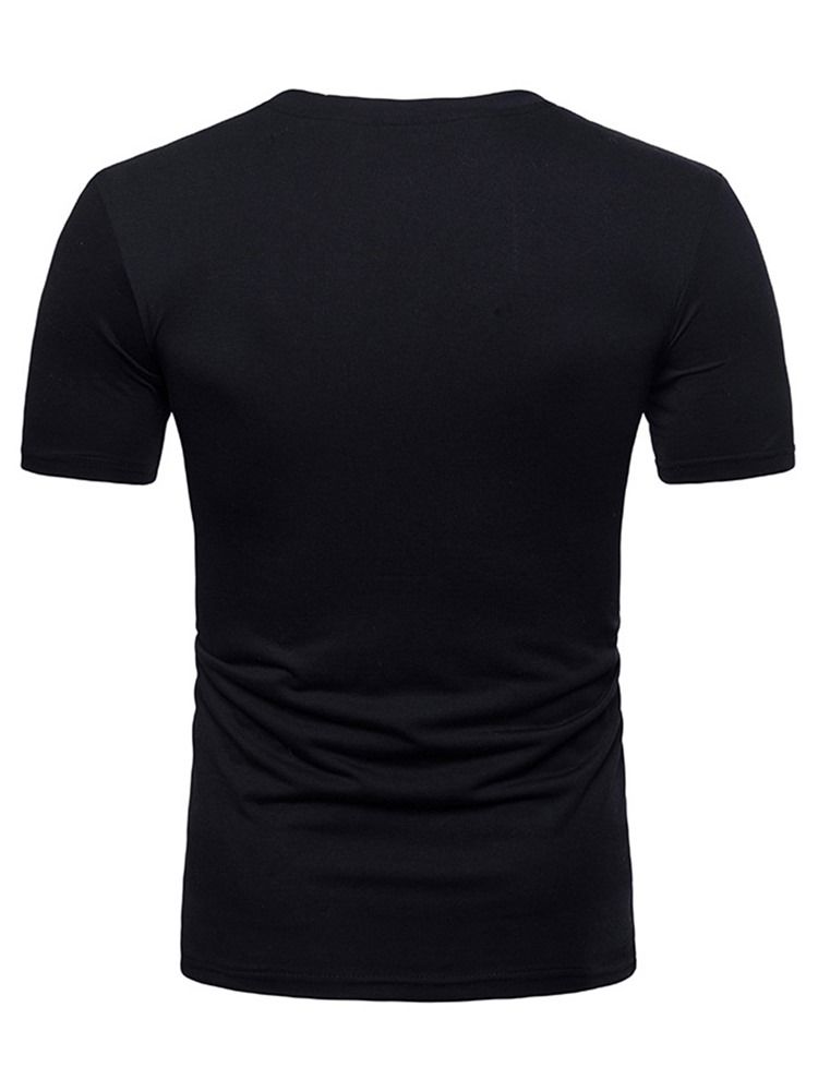 Vanlig T-Shirt För Män Med Kort Ärm Med Knapp