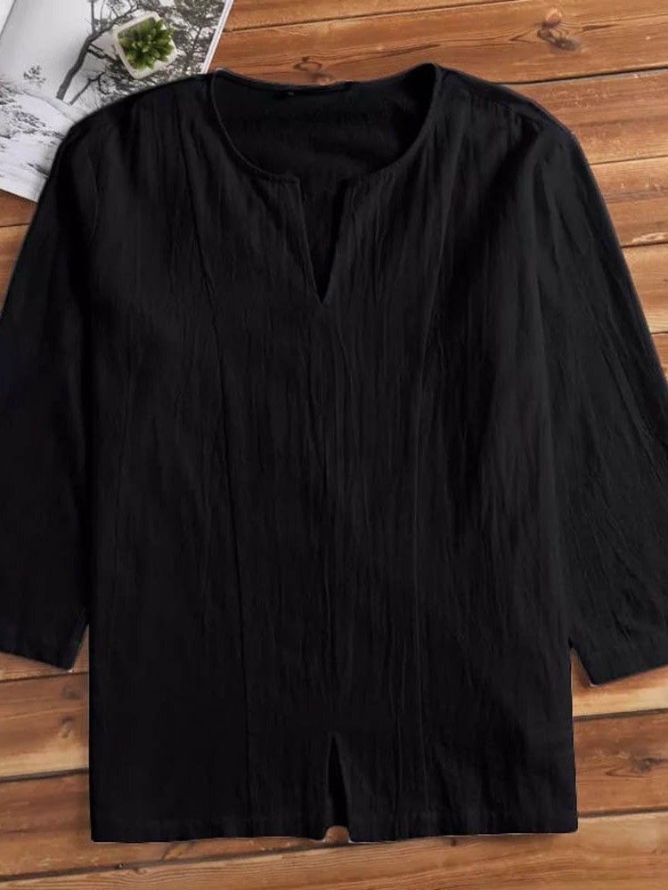 Vanlig V-Ringad Casual Halvärmad Lös T-Shirt För Män