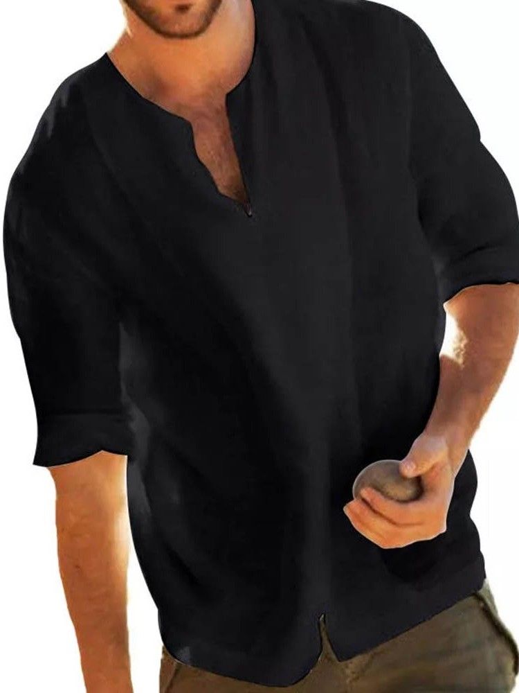 Vanlig V-Ringad Casual Halvärmad Lös T-Shirt För Män