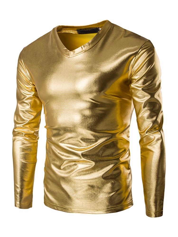 Vanlig V-Ringad Europeisk Slim Pullover T-Shirt