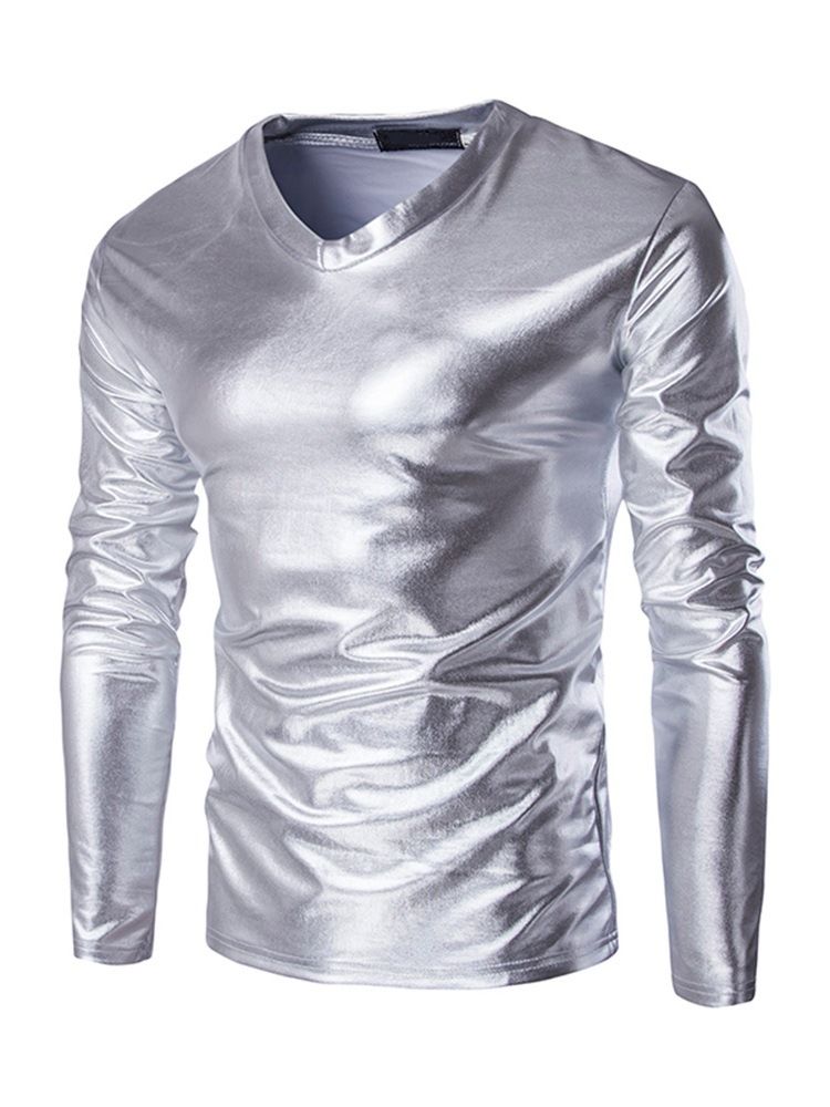 Vanlig V-Ringad Europeisk Slim Pullover T-Shirt