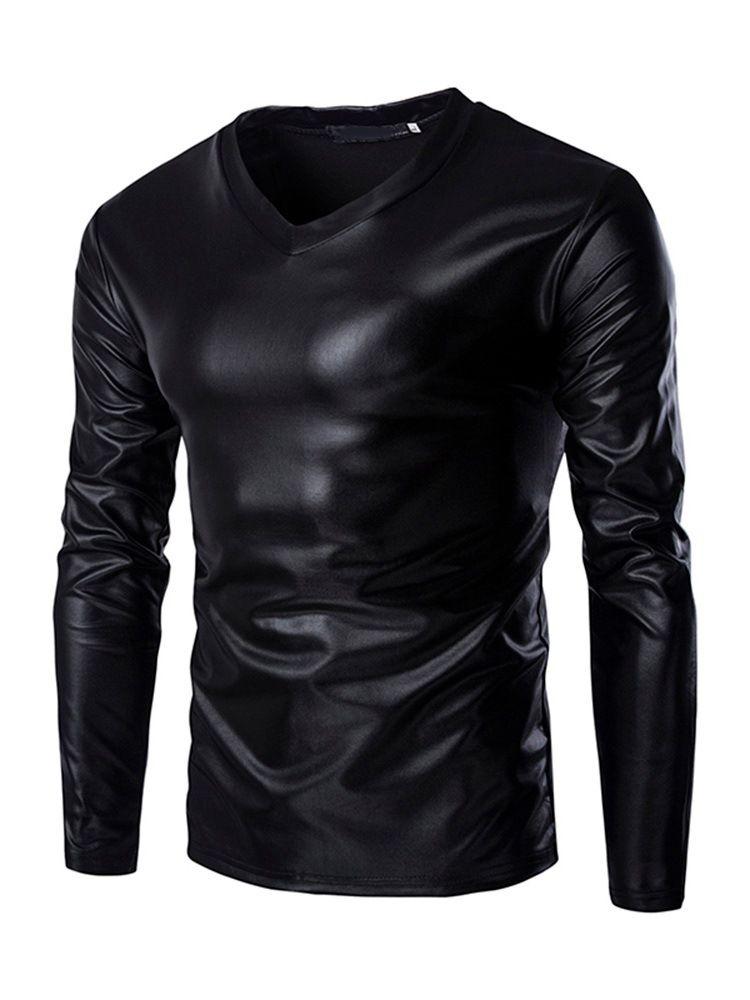 Vanlig V-Ringad Europeisk Slim Pullover T-Shirt