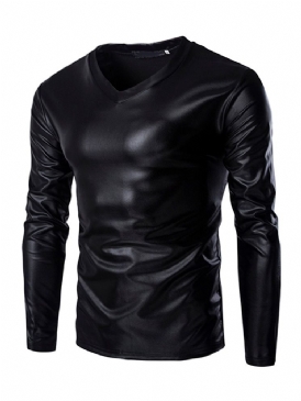 Vanlig V-Ringad Europeisk Slim Pullover T-Shirt