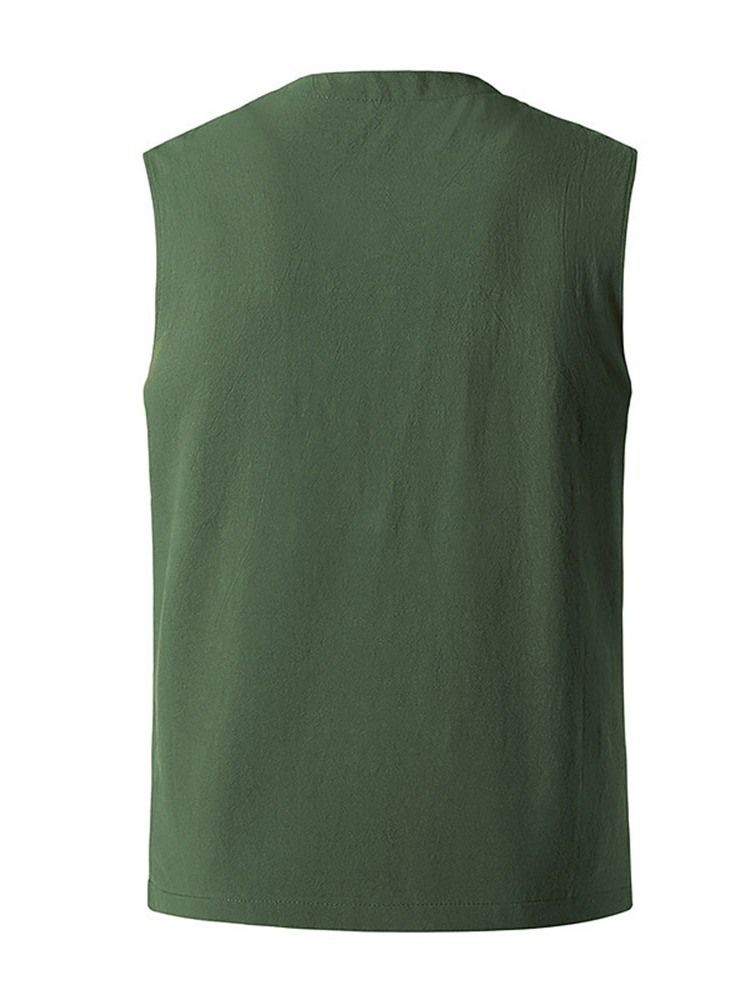 Vanlig V-Ringad Spets Rak Ärmlös T-Shirt För Kvinnor