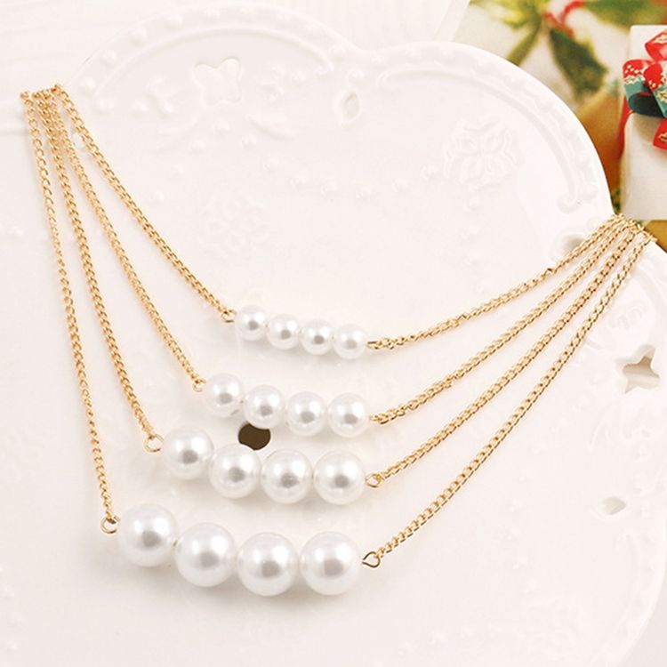 Hot Multilayer Pearl Pendant Charm Halsband