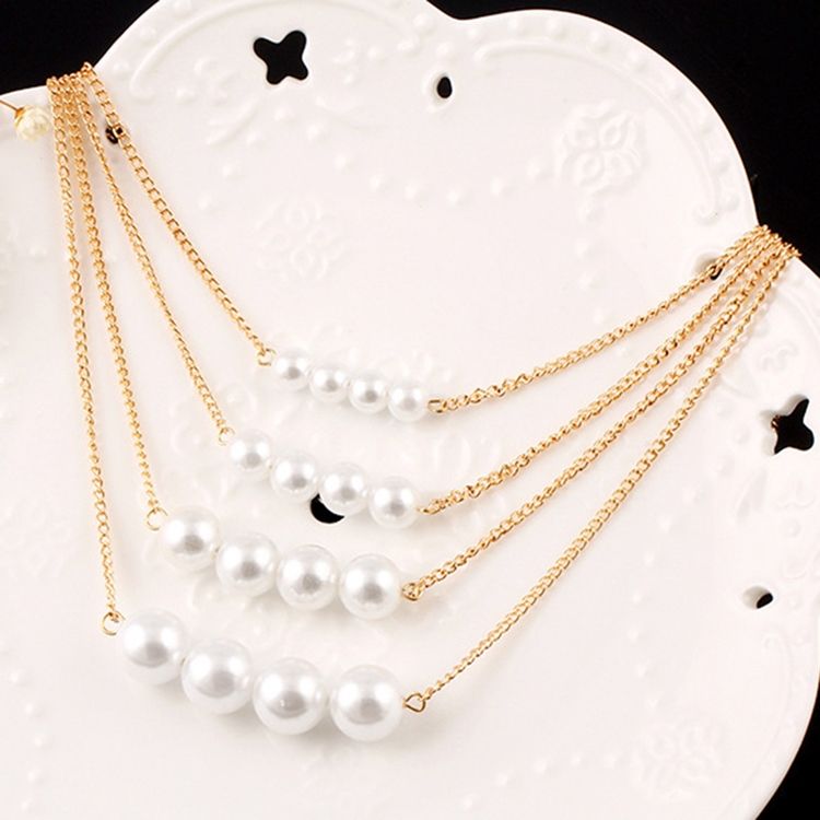 Hot Multilayer Pearl Pendant Charm Halsband