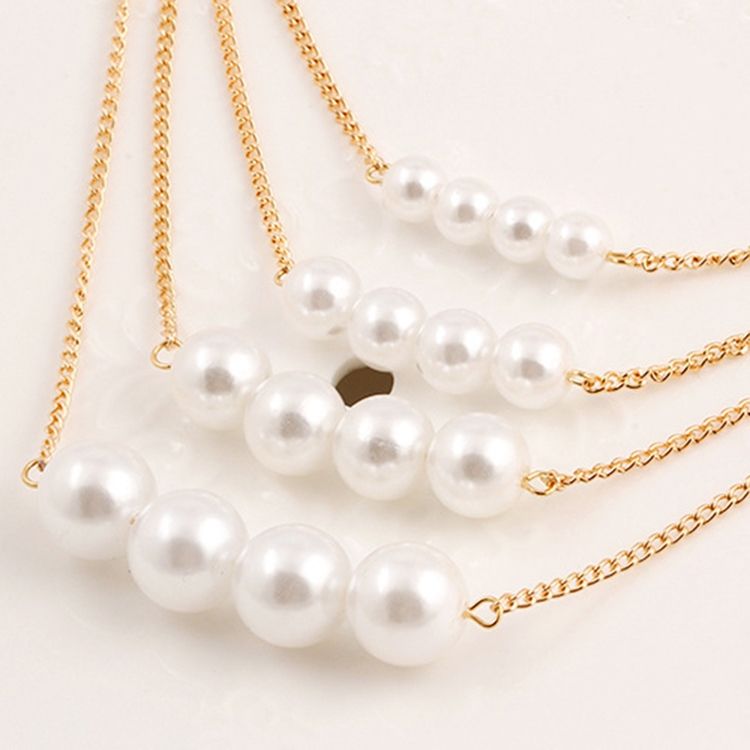 Hot Multilayer Pearl Pendant Charm Halsband