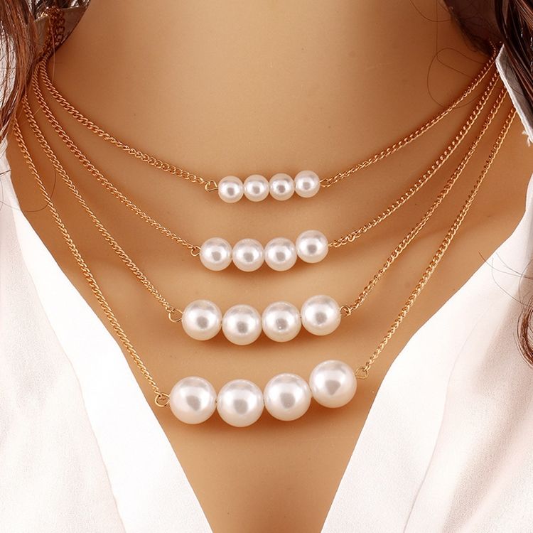 Hot Multilayer Pearl Pendant Charm Halsband