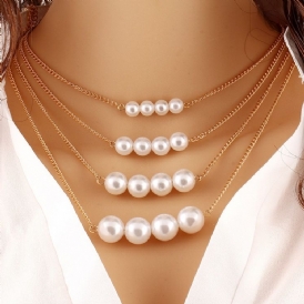 Hot Multilayer Pearl Pendant Charm Halsband