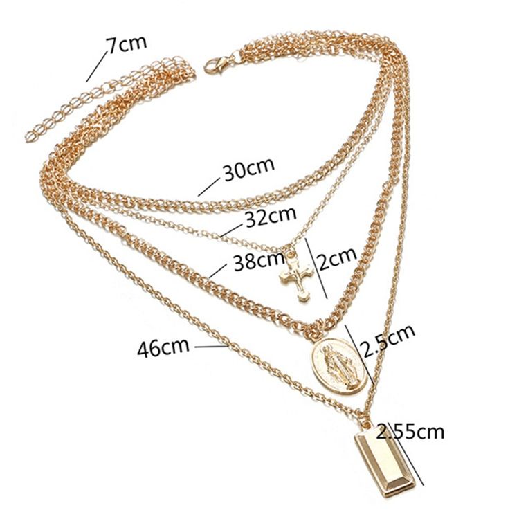 Multilayer Golden Cross Charm Layered Halsband För Kvinnor