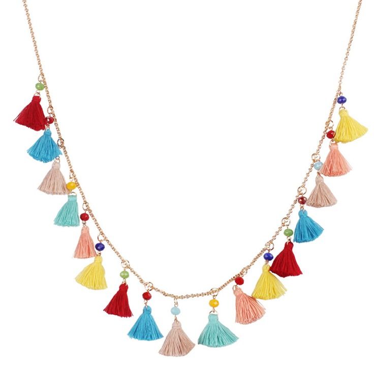 Vintage Färg Tofs Hänge Halsband