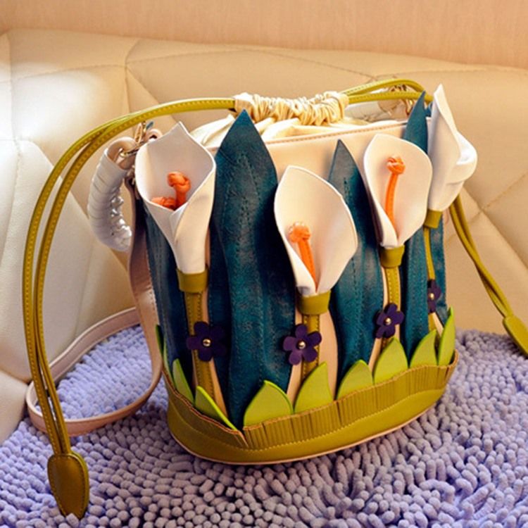 Blommigt Patchwork Pu Fatformade Tygpåsar