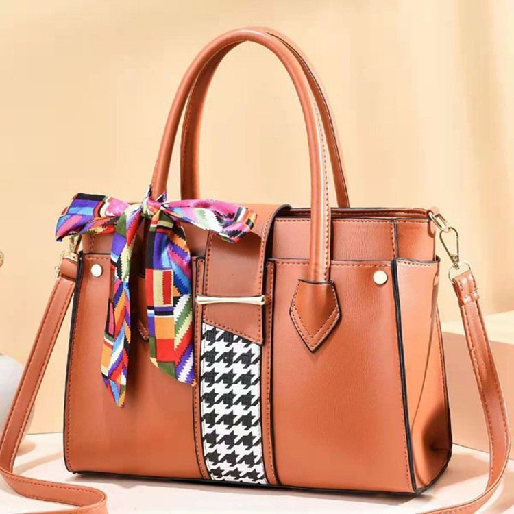 Color Block Pu Houndstooth Rektangulära Tygpåsar