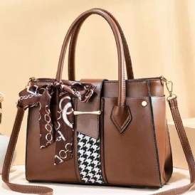 Color Block Pu Houndstooth Rektangulära Tygpåsar