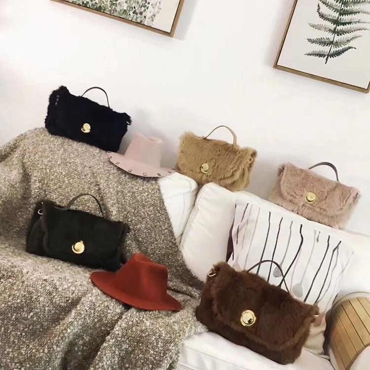 Faux Fur Lock Vanliga Rektangulära Tygpåsar
