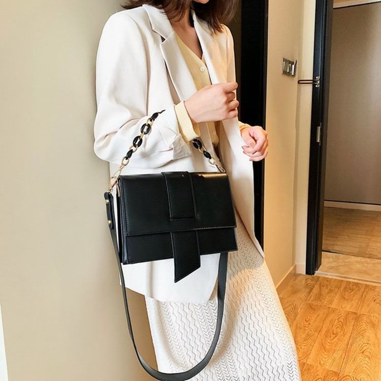 Pu Color Block Casual Rektangulära Tygväskor