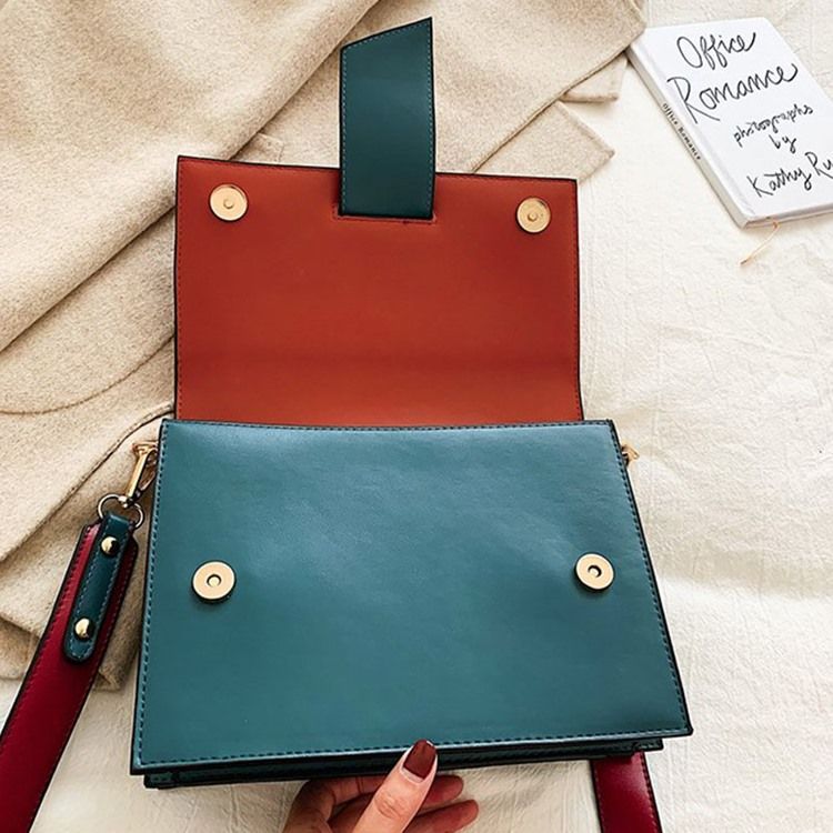 Pu Color Block Casual Rektangulära Tygväskor