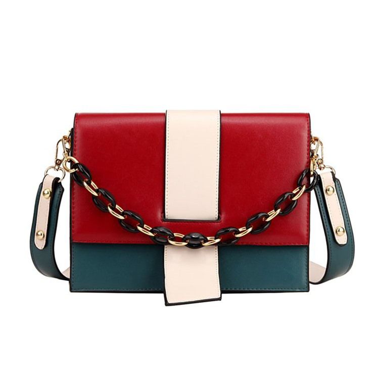 Pu Color Block Casual Rektangulära Tygväskor