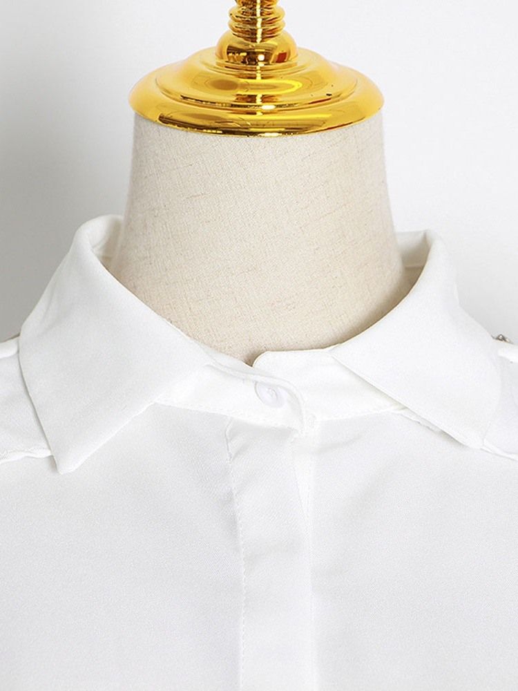 Lapel Plain Stringy Selvedge Standard Långärmad Blus