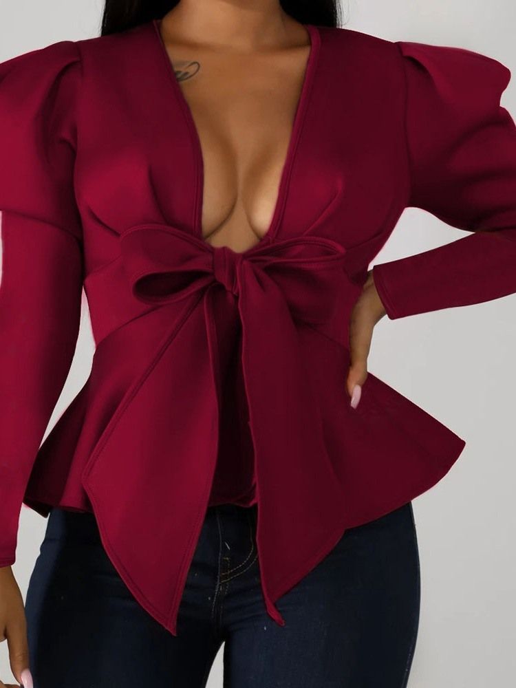 Vanlig Bowknot Långärmad Standardblus