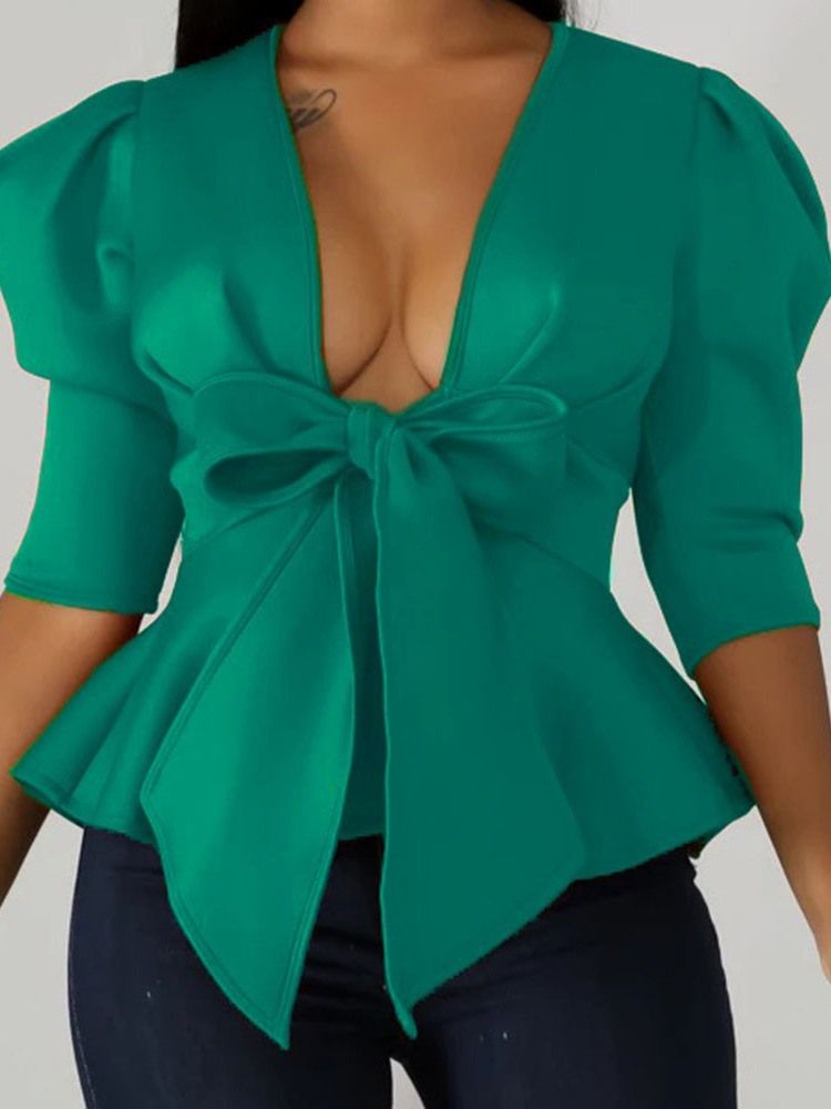Vanlig Bowknot Trekvartsärmad Standardblus