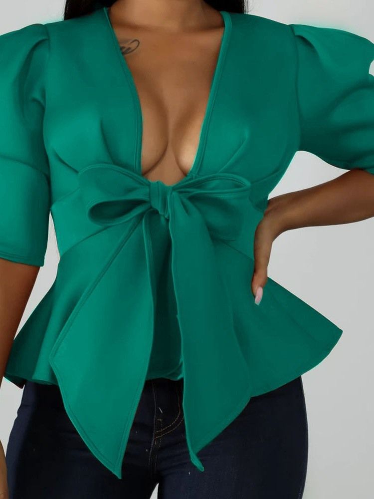 Vanlig Bowknot Trekvartsärmad Standardblus