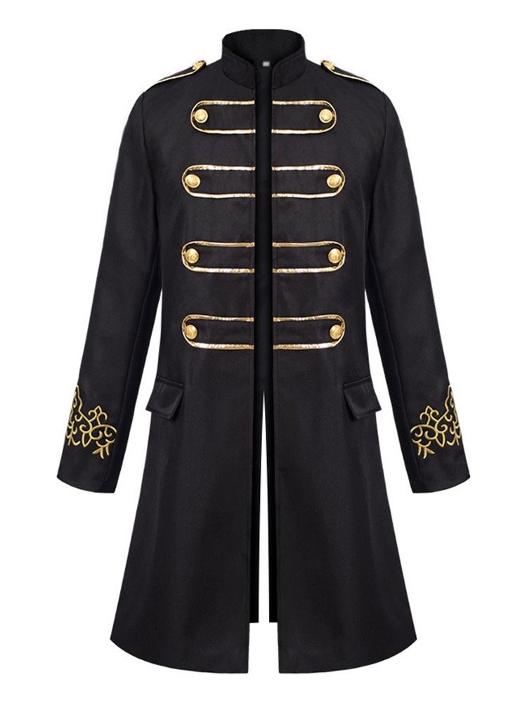 Broderi Stativ Krage Lång Mode Singel Mäns Trenchcoat