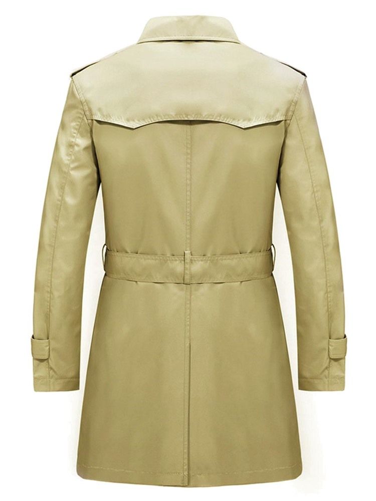 Enfärgad Dubbelknäppt Bälte Trenchcoat För Män