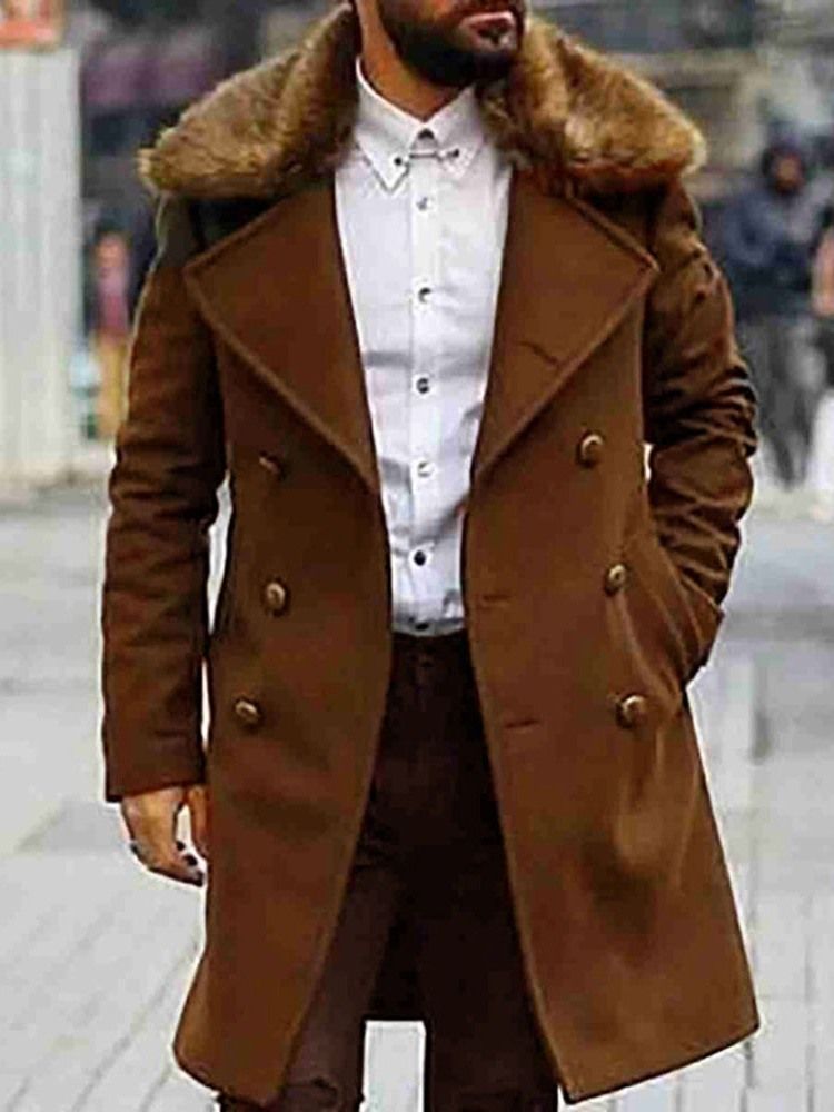 Knapp Enfärgad Lapel Dubbelknäppt Casual Coat