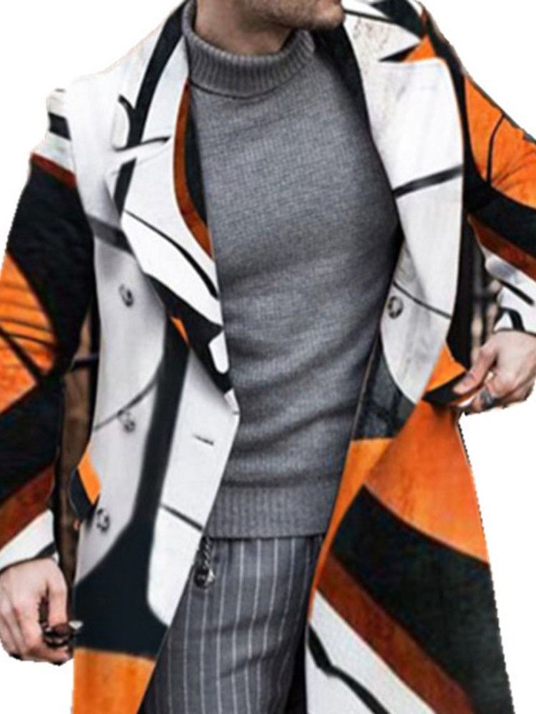 Lapel Long Color Block England Slim Coat För Män