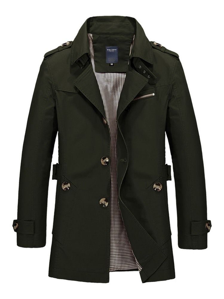 Lapel Medellång Slät Enkel Trenchcoat För Män