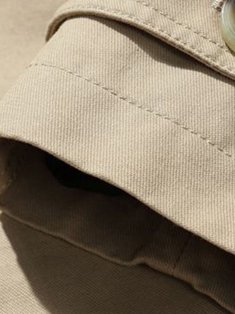 Lapel Medellång Slät Enkel Trenchcoat För Män